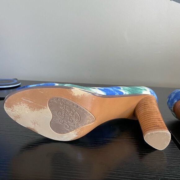 Naughty Monkey ‘Heart Felt’ Canvas Blue & Green Watercolor Peep Toe Heel, 10 - Picture 11 of 12